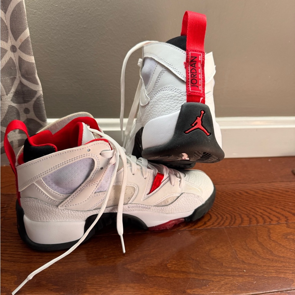 Jordan Kids White and Red High-Top Sneakers